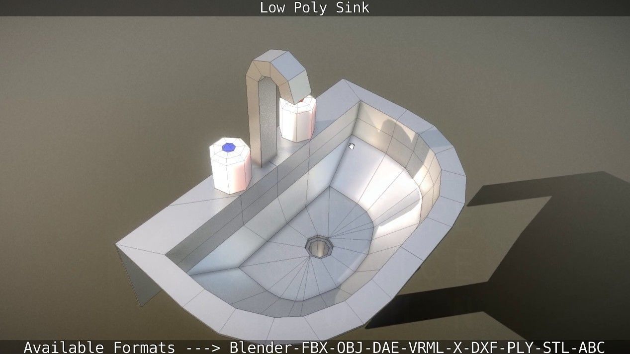 Low-Poly Sink bathroom with two faucets Low-poly 3D model_41