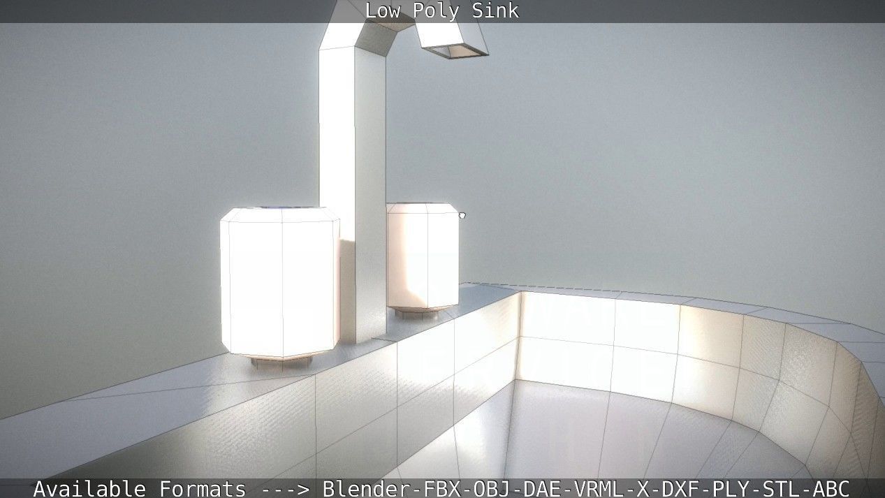 Low-Poly Sink bathroom with two faucets Low-poly 3D model_17