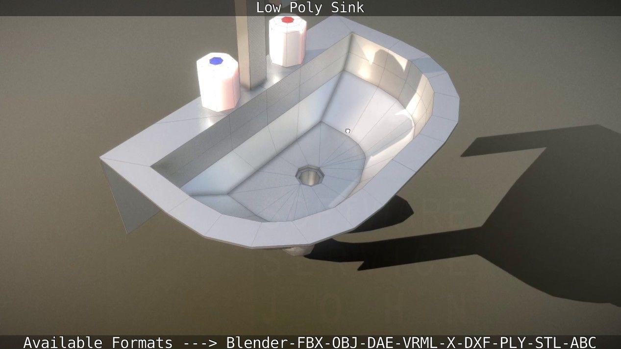 Low-Poly Sink bathroom with two faucets Low-poly 3D model_40