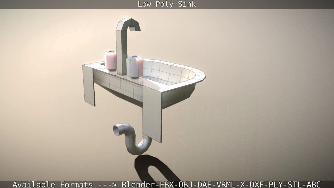 Low-Poly Sink bathroom with two faucets Low-poly 3D model_94