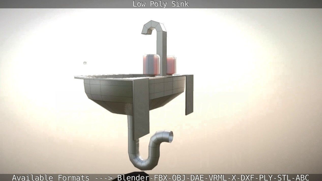 Low-Poly Sink bathroom with two faucets Low-poly 3D model_5