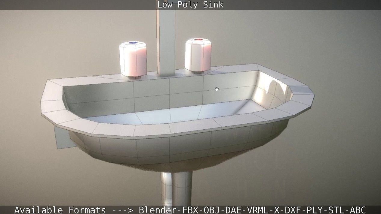 Low-Poly Sink bathroom with two faucets Low-poly 3D model_29