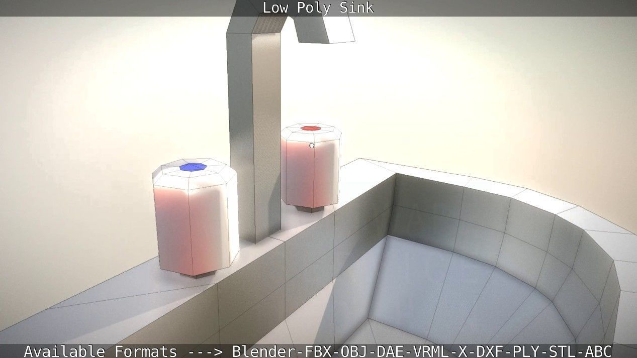 Low-Poly Sink bathroom with two faucets Low-poly 3D model_20