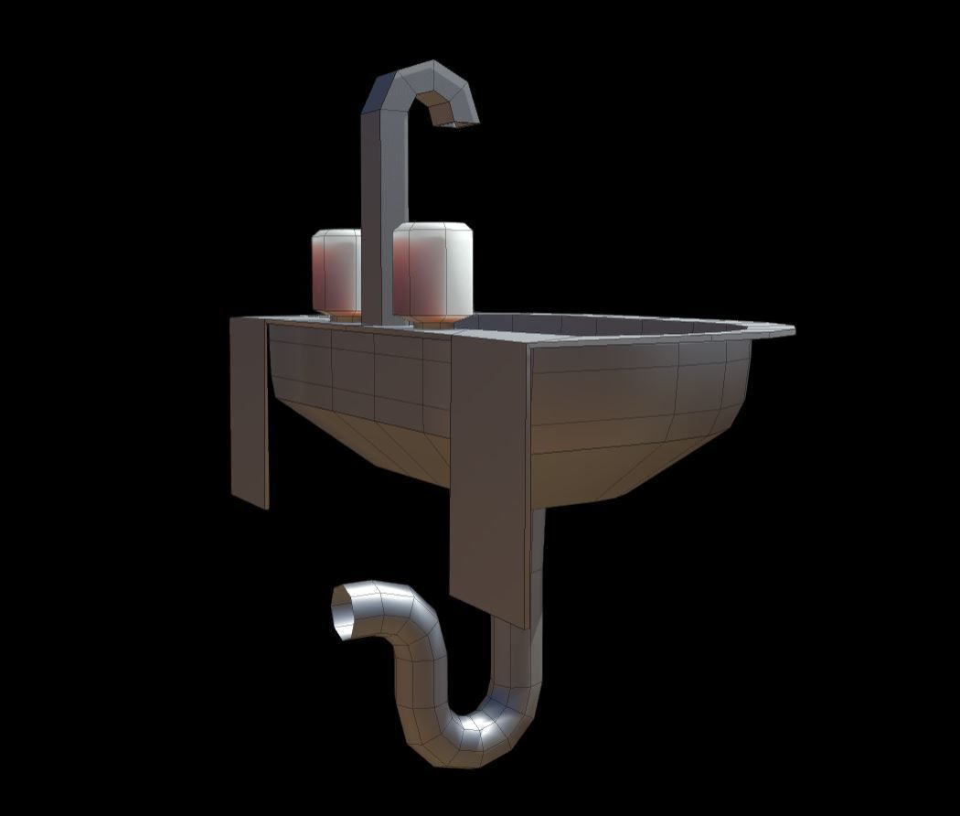 Low-Poly Sink bathroom with two faucets Low-poly 3D model_101