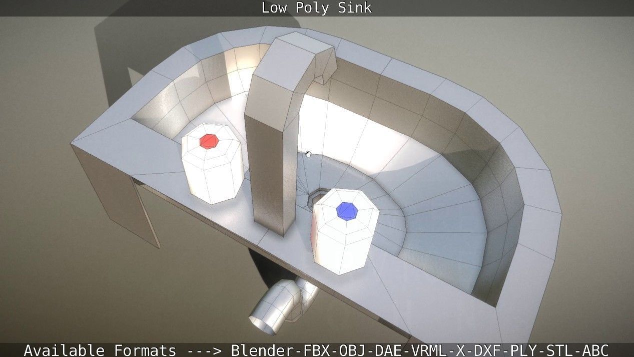 Low-Poly Sink bathroom with two faucets Low-poly 3D model_27