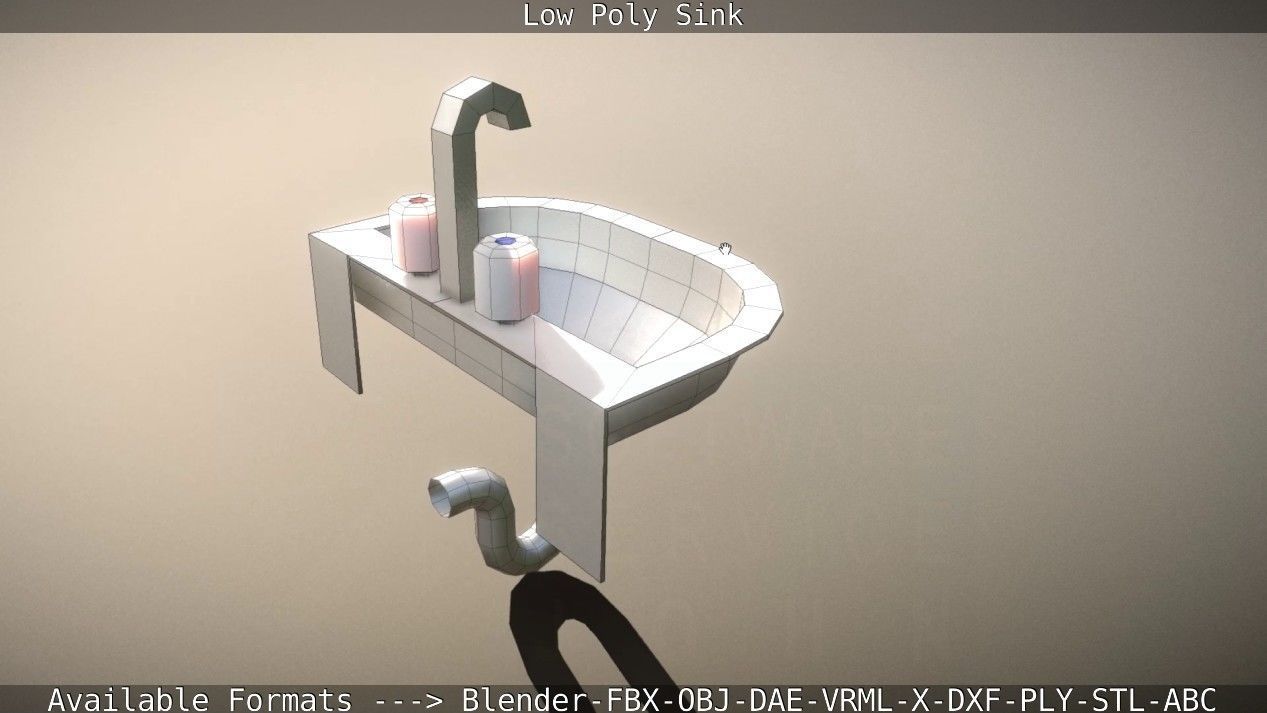Low-Poly Sink bathroom with two faucets Low-poly 3D model_91