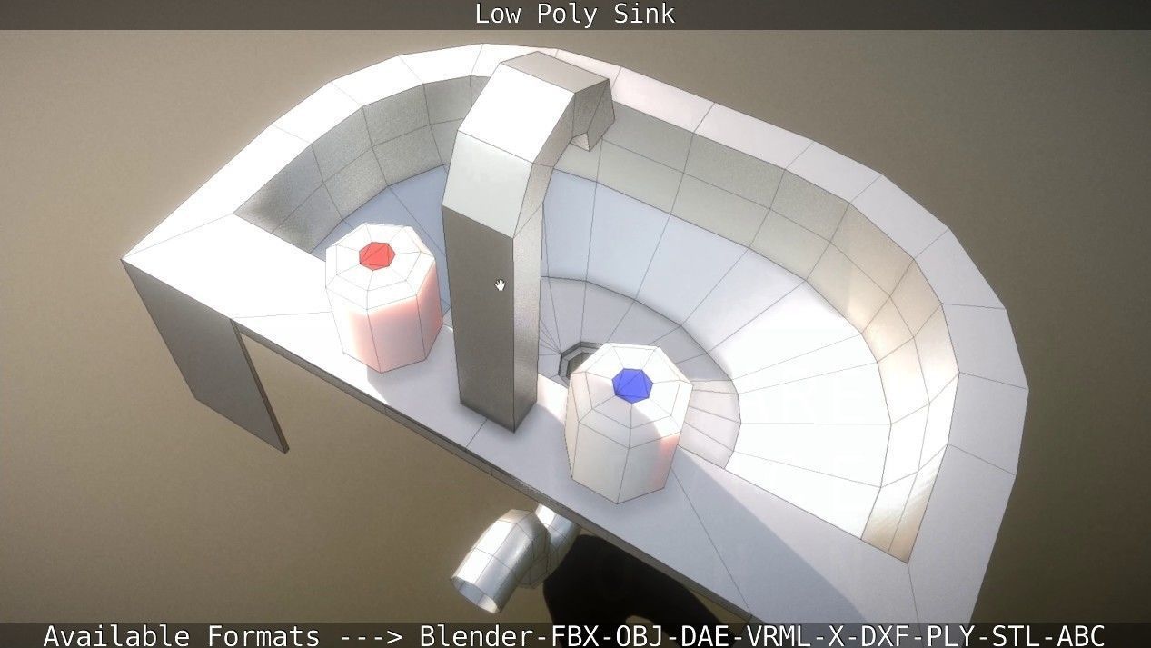 Low-Poly Sink bathroom with two faucets Low-poly 3D model_24