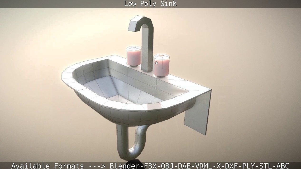 Low-Poly Sink bathroom with two faucets Low-poly 3D model_45
