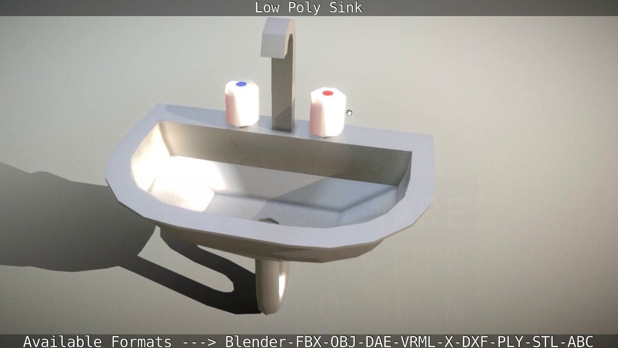 Low-Poly Sink bathroom with two faucets Low-poly 3D model_80