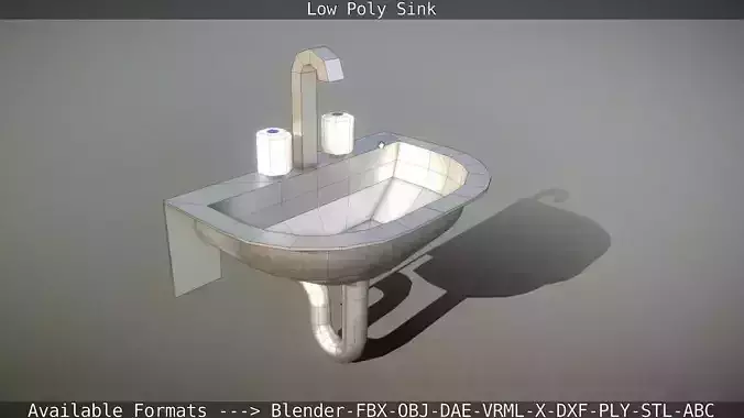 Low-Poly Sink bathroom with two faucets Low-poly 3D model
