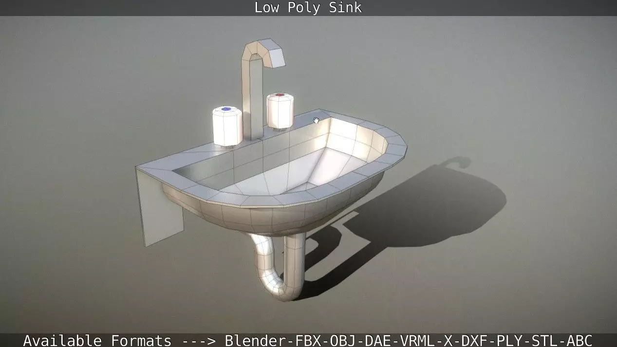 Low-Poly Sink bathroom with two faucets Low-poly 3D model_0