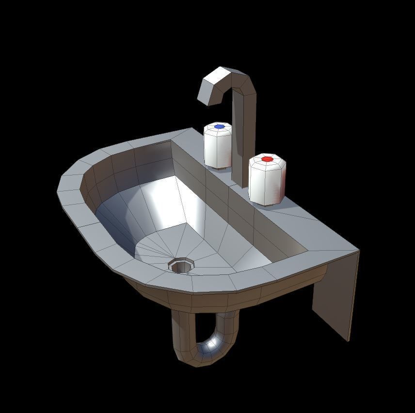 Low-Poly Sink bathroom with two faucets Low-poly 3D model_102
