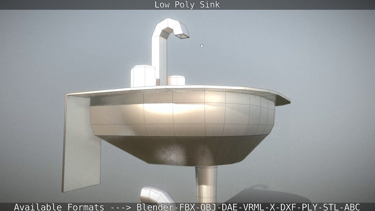 Low-Poly Sink bathroom with two faucets Low-poly 3D model_13