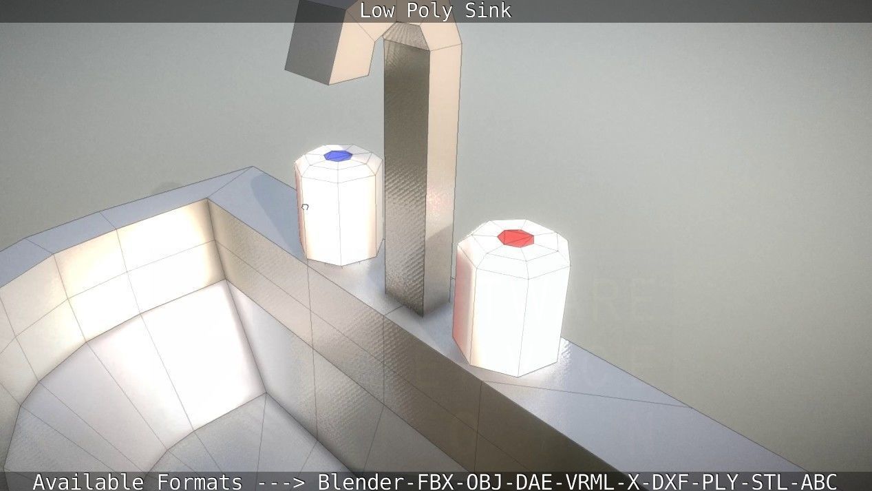 Low-Poly Sink bathroom with two faucets Low-poly 3D model_21