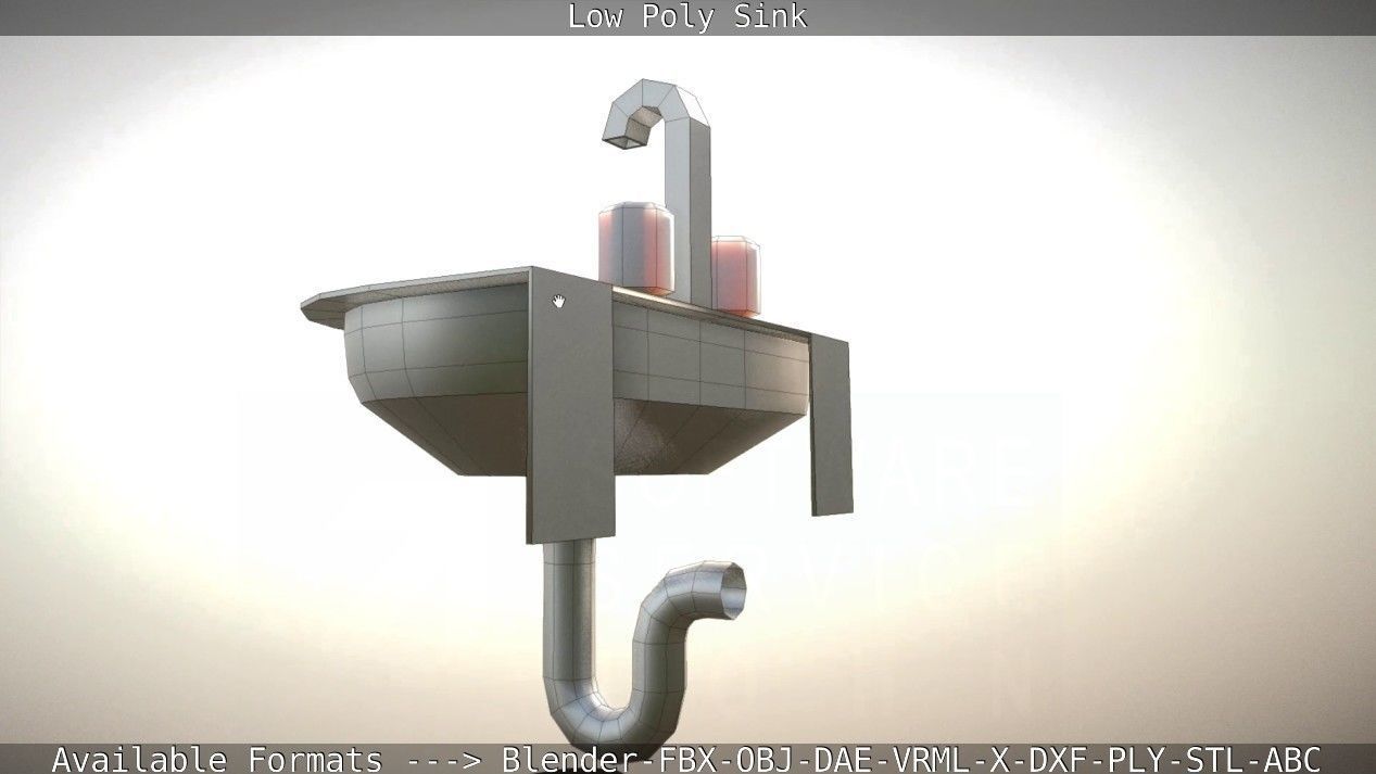 Low-Poly Sink bathroom with two faucets Low-poly 3D model_6