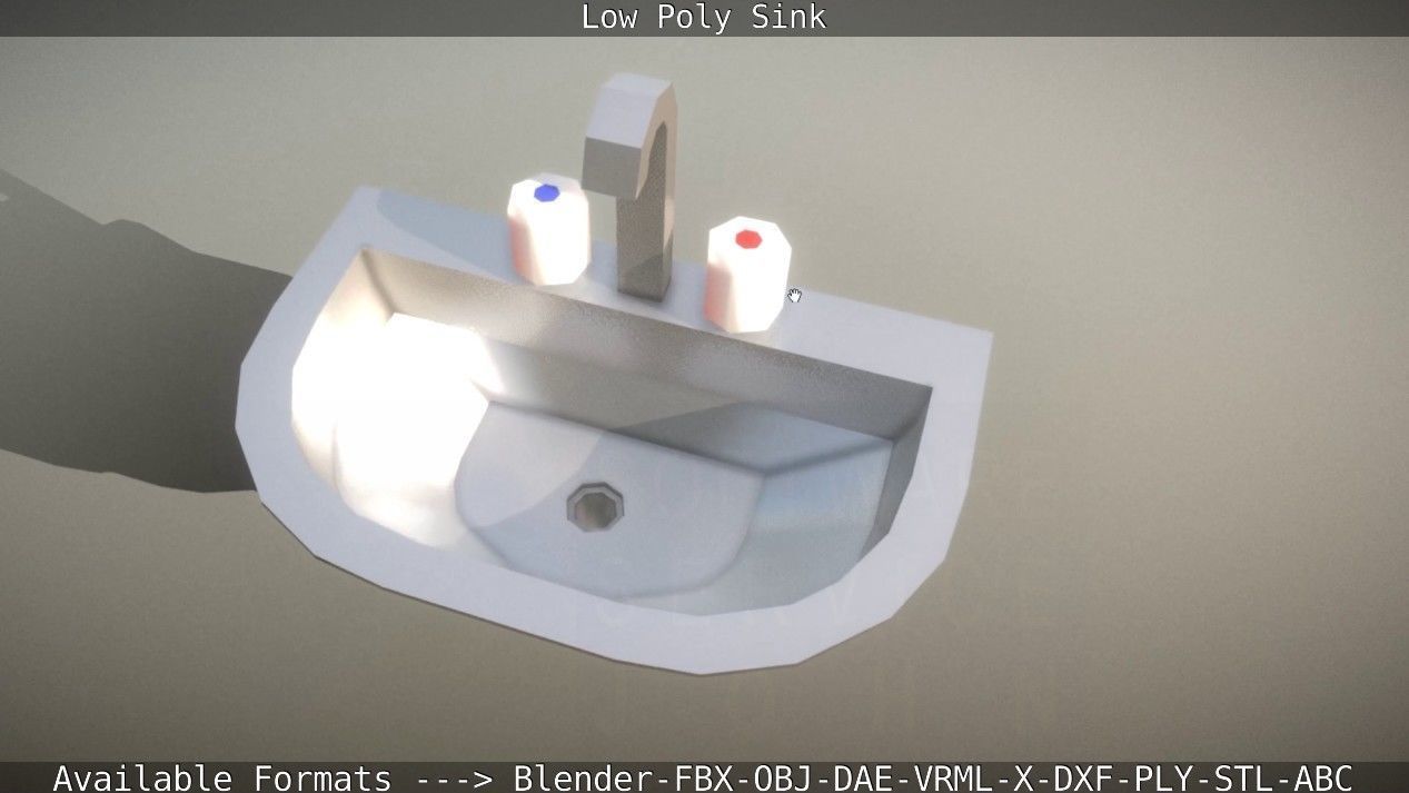 Low-Poly Sink bathroom with two faucets Low-poly 3D model_79