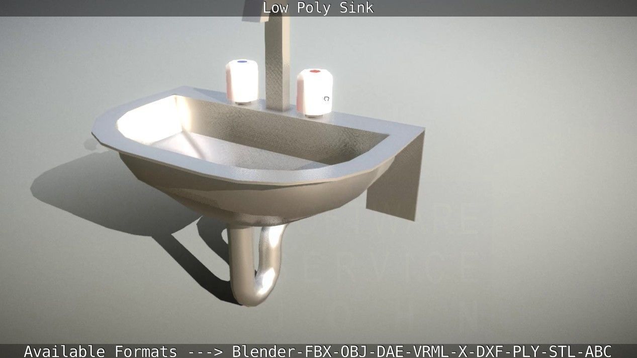 Low-Poly Sink bathroom with two faucets Low-poly 3D model_77