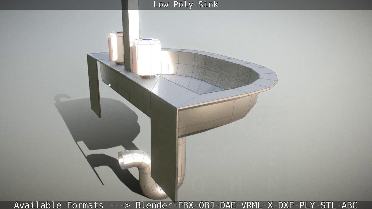 Low-Poly Sink bathroom with two faucets Low-poly 3D model_9