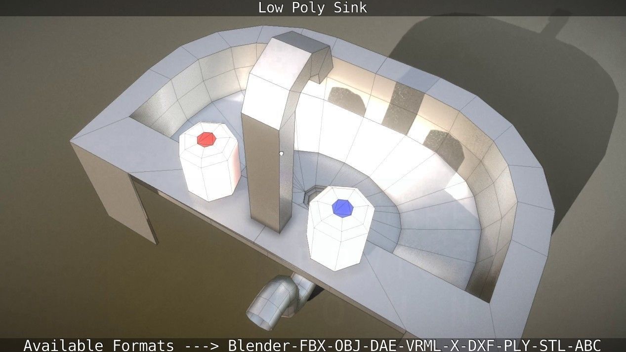 Low-Poly Sink bathroom with two faucets Low-poly 3D model_26