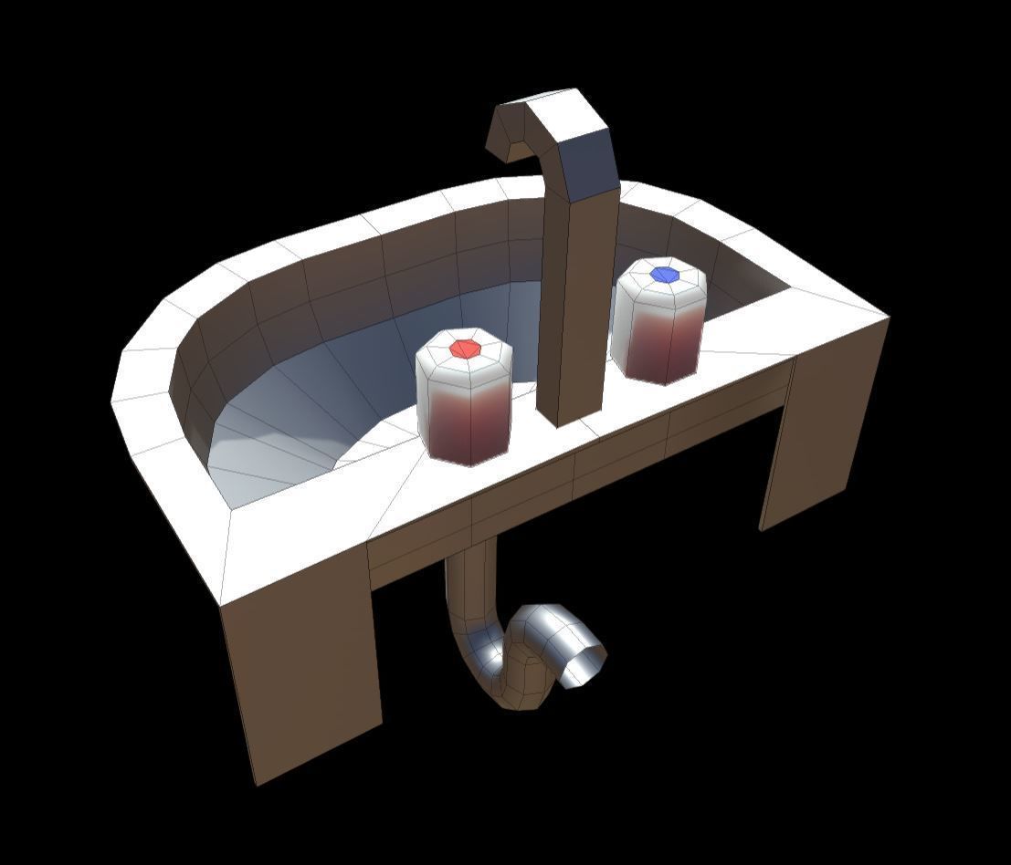 Low-Poly Sink bathroom with two faucets Low-poly 3D model_97