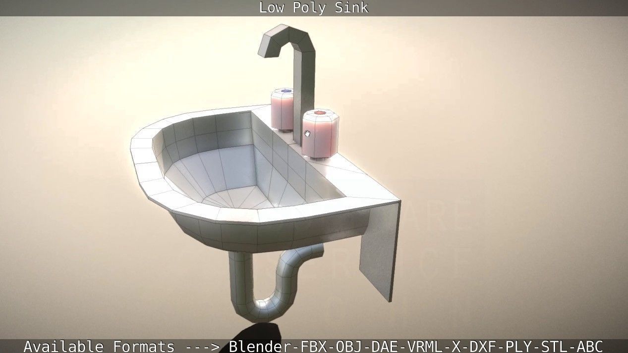 Low-Poly Sink bathroom with two faucets Low-poly 3D model_44