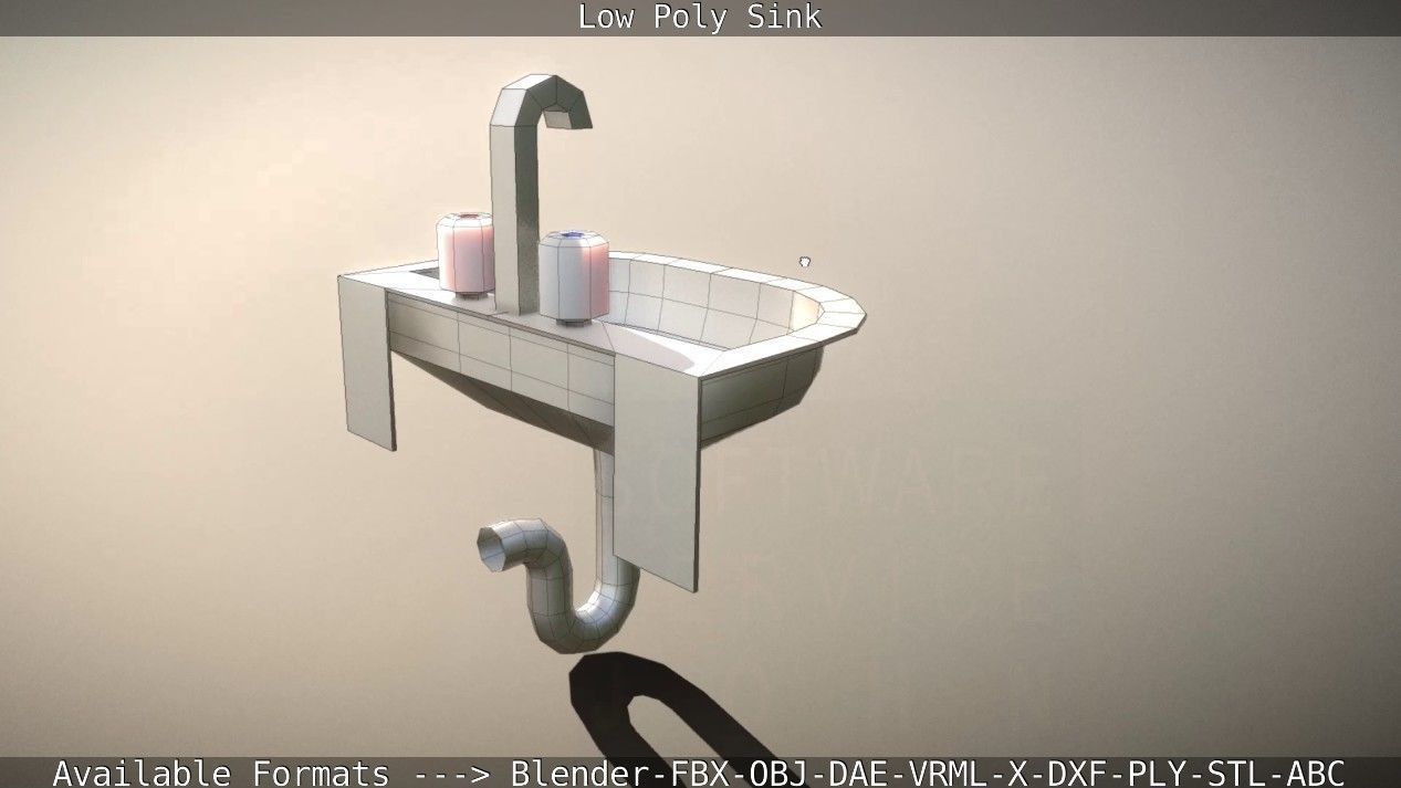 Low-Poly Sink bathroom with two faucets Low-poly 3D model_92
