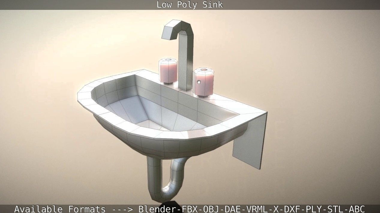 Low-Poly Sink bathroom with two faucets Low-poly 3D model_46