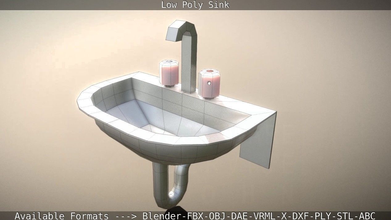 Low-Poly Sink bathroom with two faucets Low-poly 3D model_49