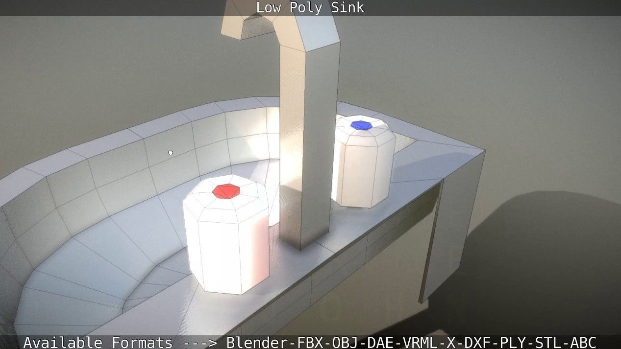 Low-Poly Sink bathroom with two faucets Low-poly 3D model_22
