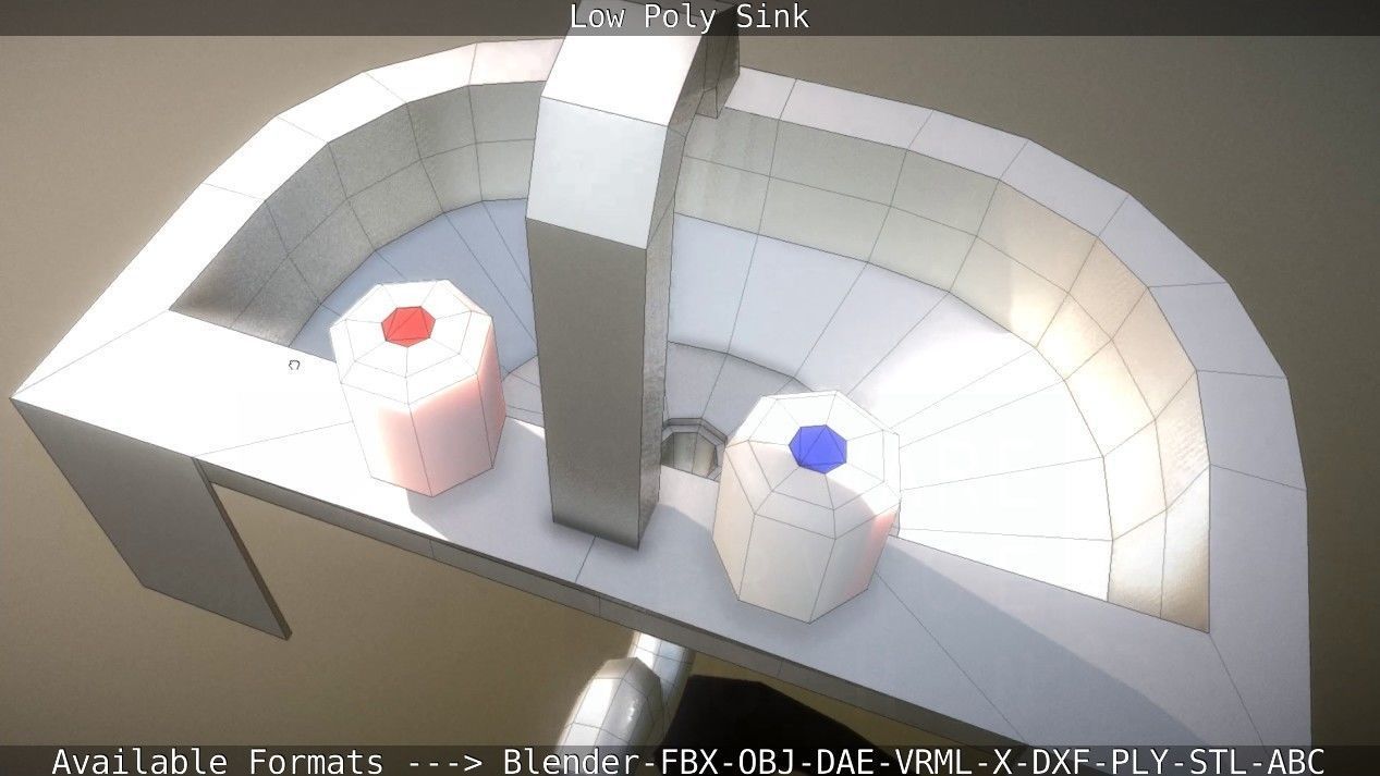 Low-Poly Sink bathroom with two faucets Low-poly 3D model_23