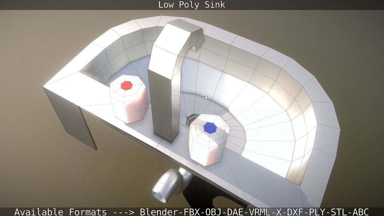 Low-Poly Sink bathroom with two faucets Low-poly 3D model_25