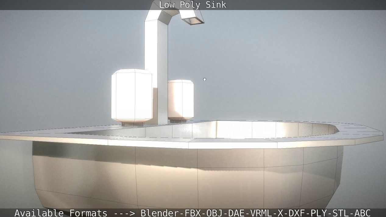 Low-Poly Sink bathroom with two faucets Low-poly 3D model_16