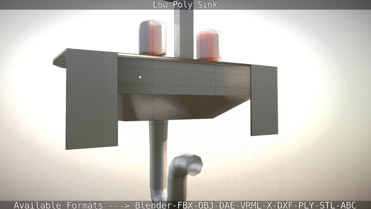 Low-Poly Sink bathroom with two faucets Low-poly 3D model_8