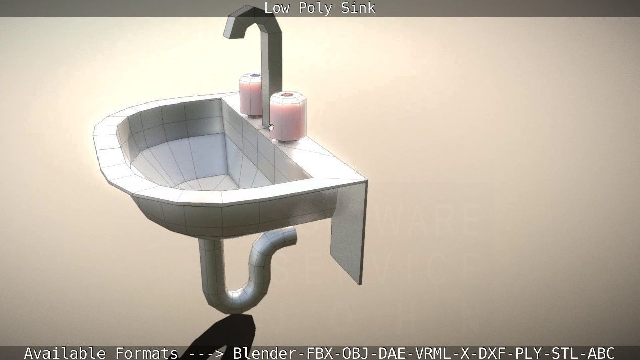Low-Poly Sink bathroom with two faucets Low-poly 3D model_43