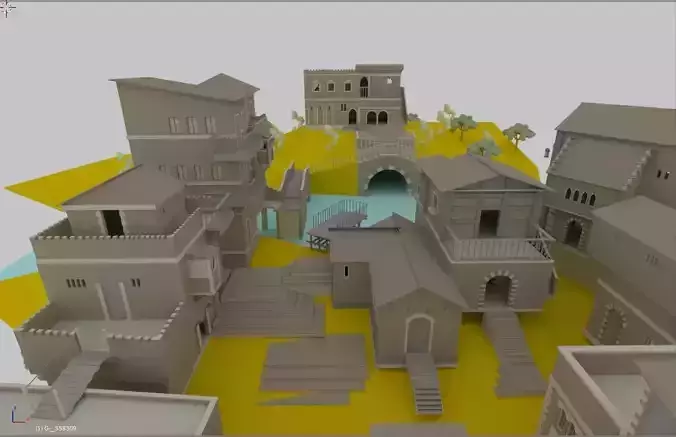 LOW POLY HISTORIC VILLAGE BESIDE RIVER