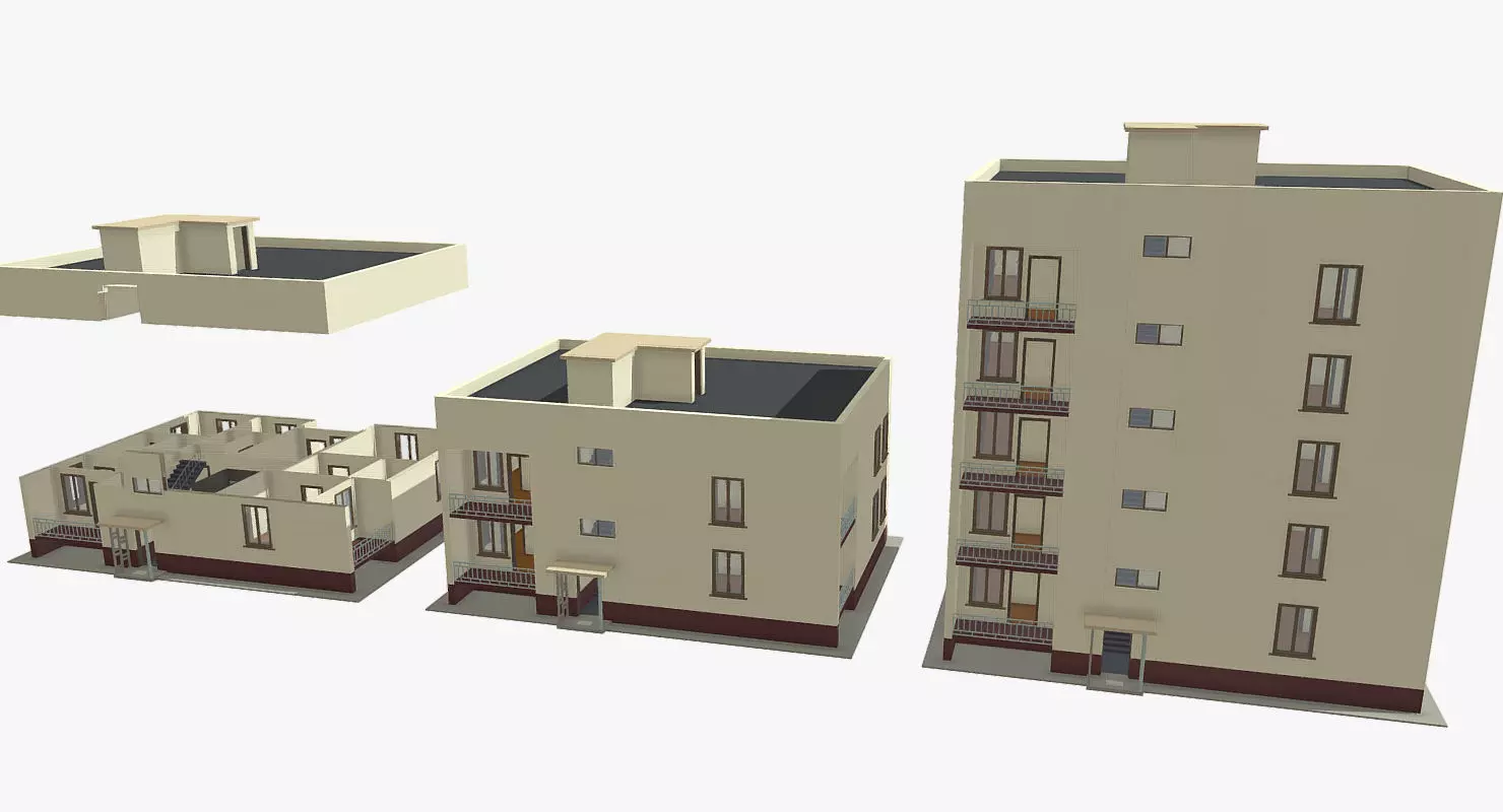 Simple Building Low-poly 3D model_0