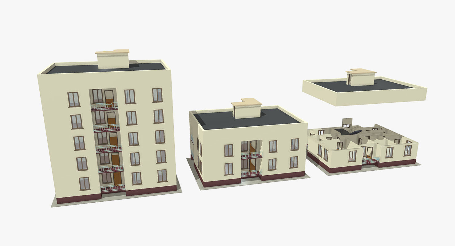 Simple Building Low-poly 3D model_1