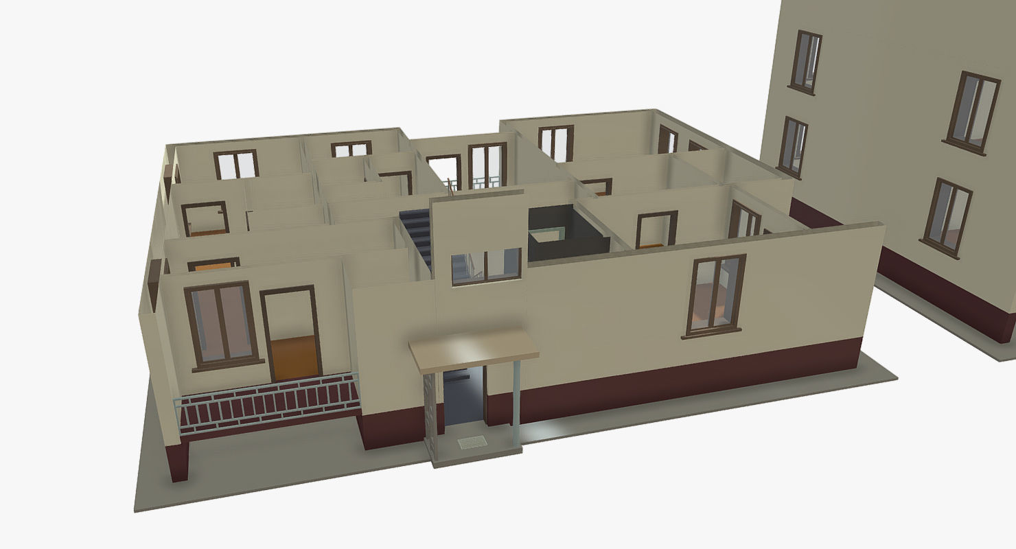 Simple Building Low-poly 3D model_3