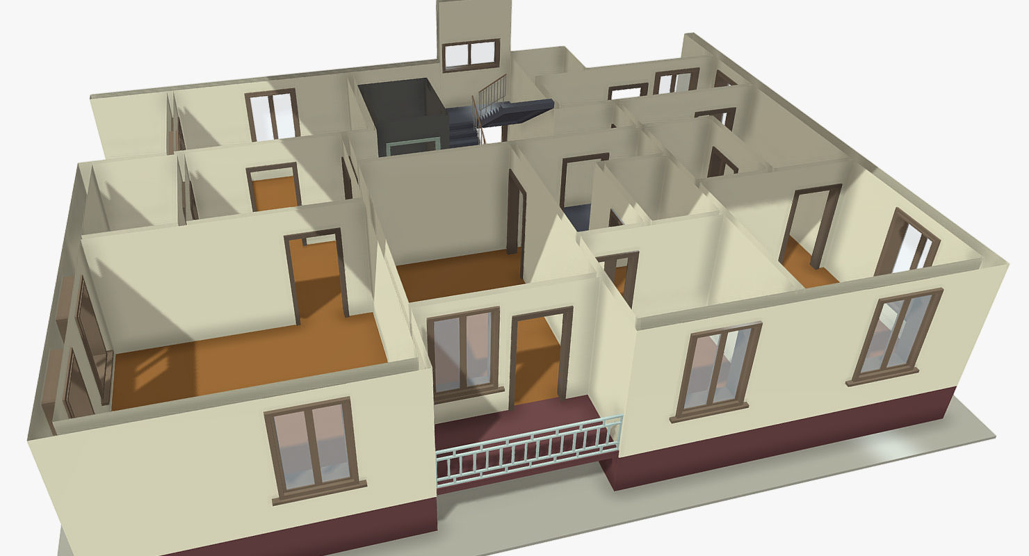 Simple Building Low-poly 3D model_4