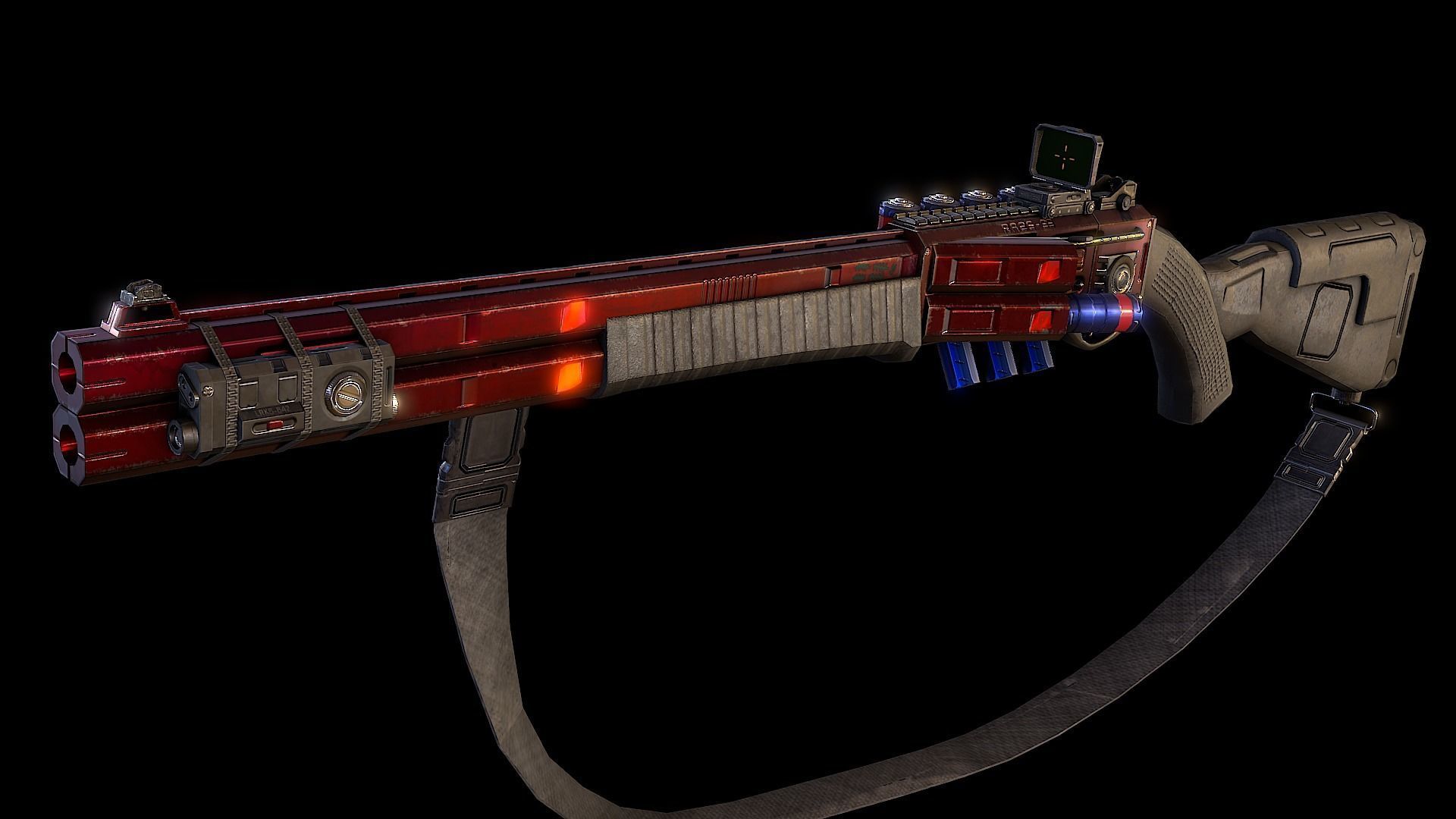 RA2539 Sci-Fi Double Barreled Shotgun Low-poly 3D model_8