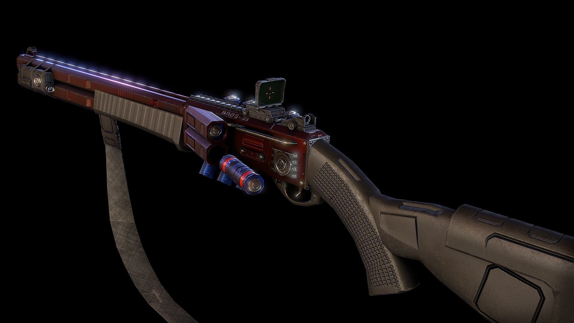 RA2539 Sci-Fi Double Barreled Shotgun Low-poly 3D model_7