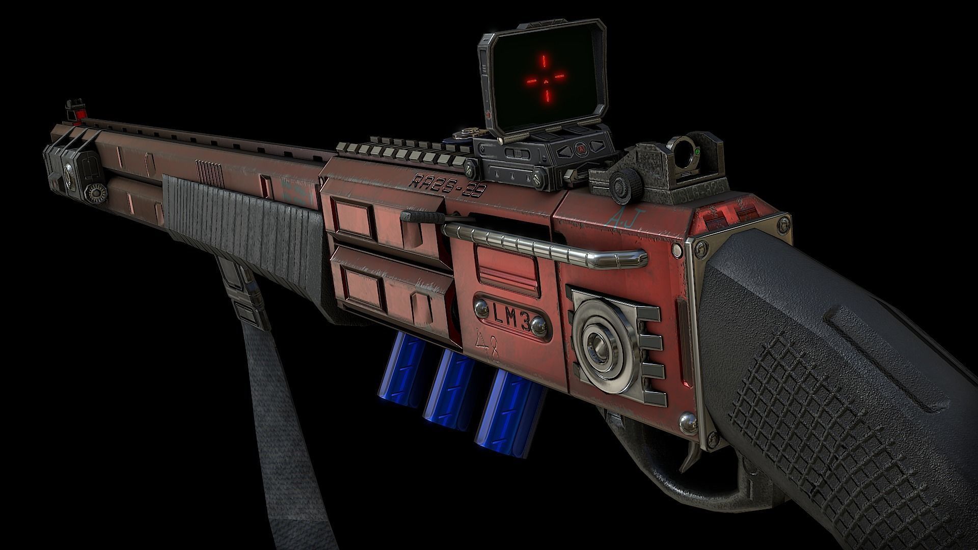 RA2539 Sci-Fi Double Barreled Shotgun Low-poly 3D model_14