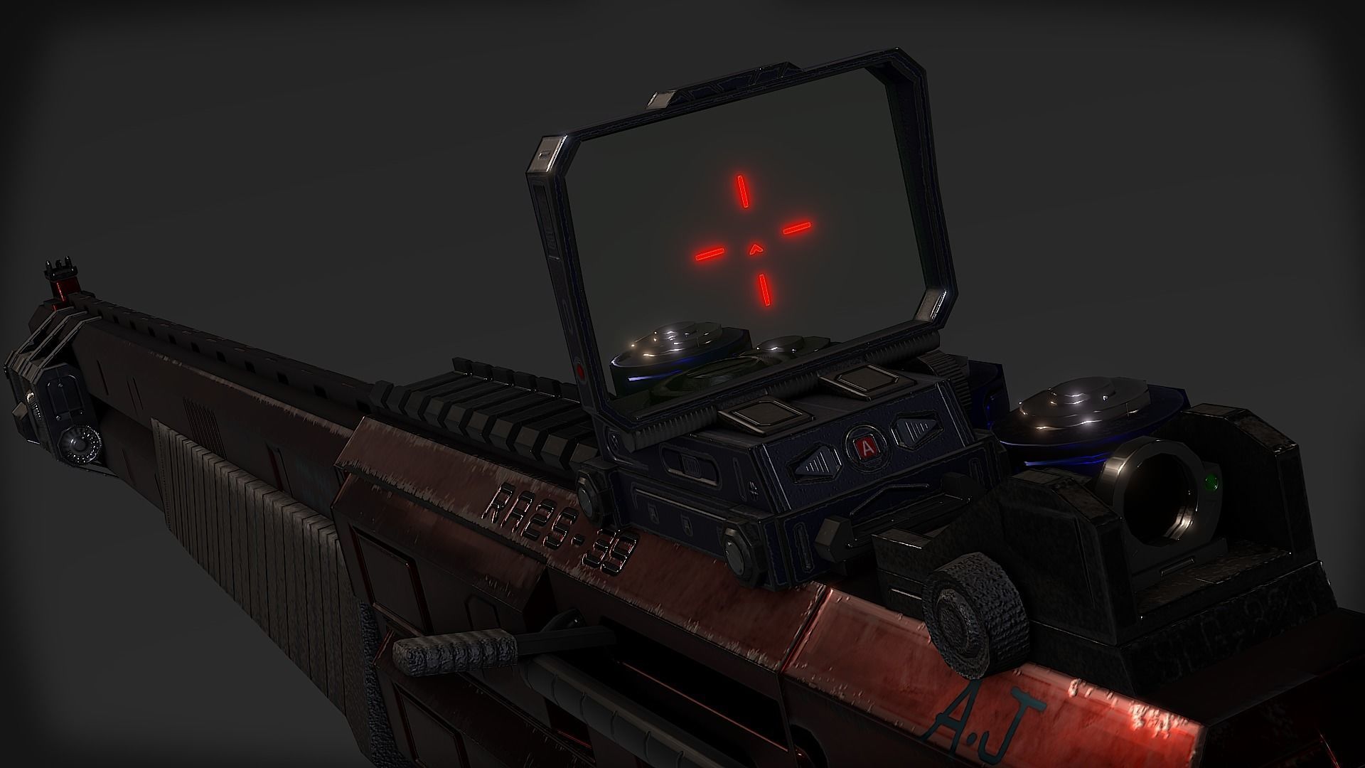 RA2539 Sci-Fi Double Barreled Shotgun Low-poly 3D model_4