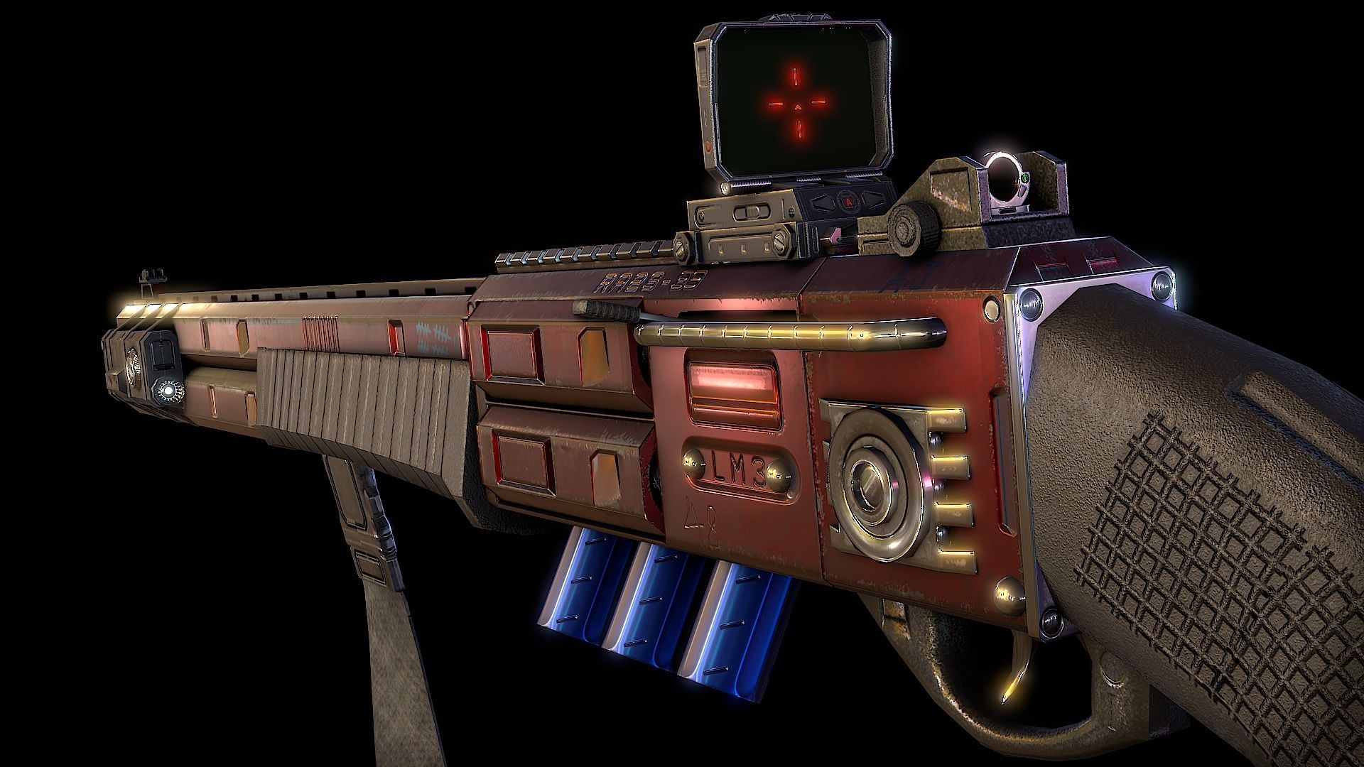 RA2539 Sci-Fi Double Barreled Shotgun Low-poly 3D model_11