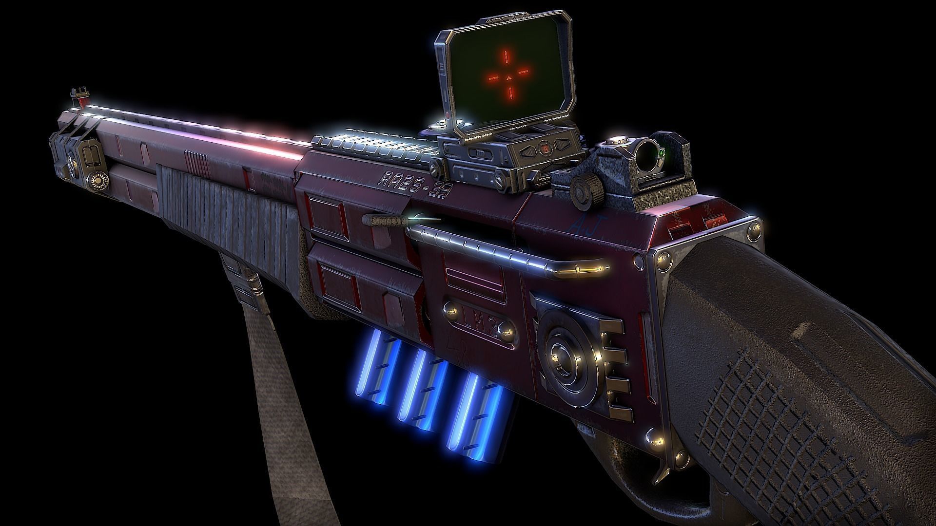 RA2539 Sci-Fi Double Barreled Shotgun Low-poly 3D model_19