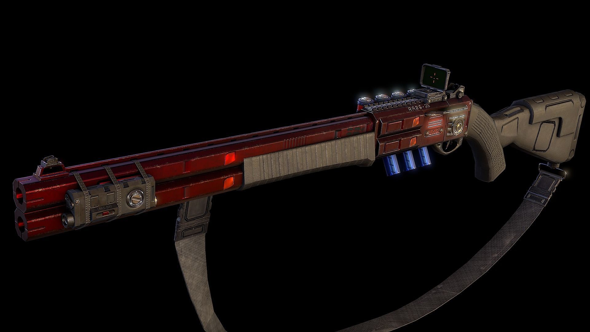 RA2539 Sci-Fi Double Barreled Shotgun Low-poly 3D model_2