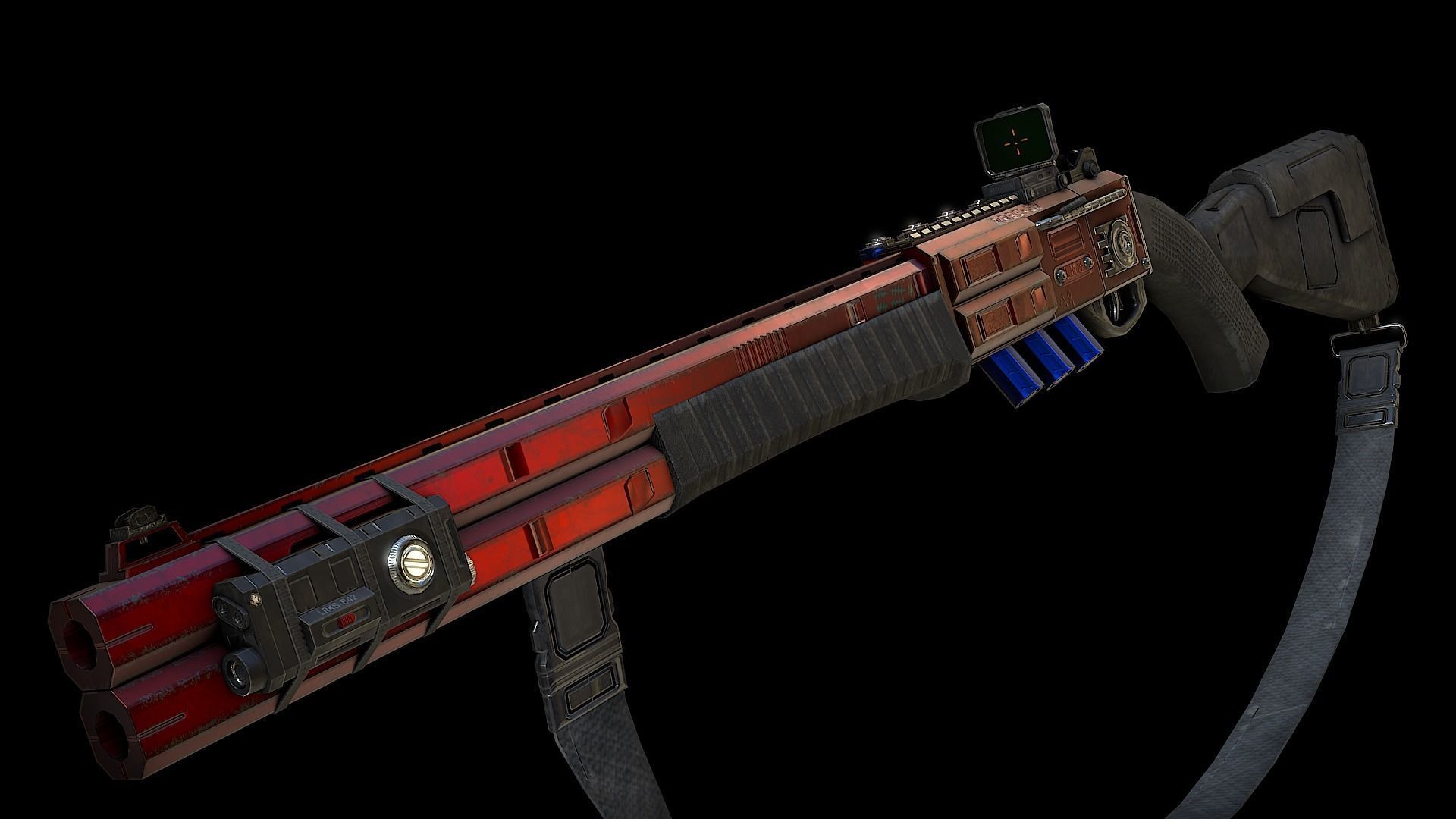 RA2539 Sci-Fi Double Barreled Shotgun Low-poly 3D model_12