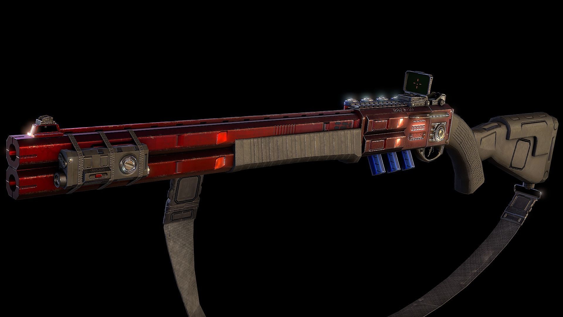 RA2539 Sci-Fi Double Barreled Shotgun Low-poly 3D model_15