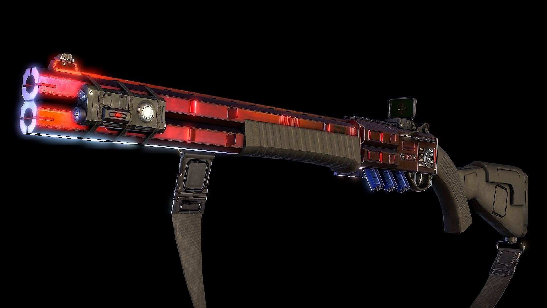 RA2539 Sci-Fi Double Barreled Shotgun Low-poly 3D model_13