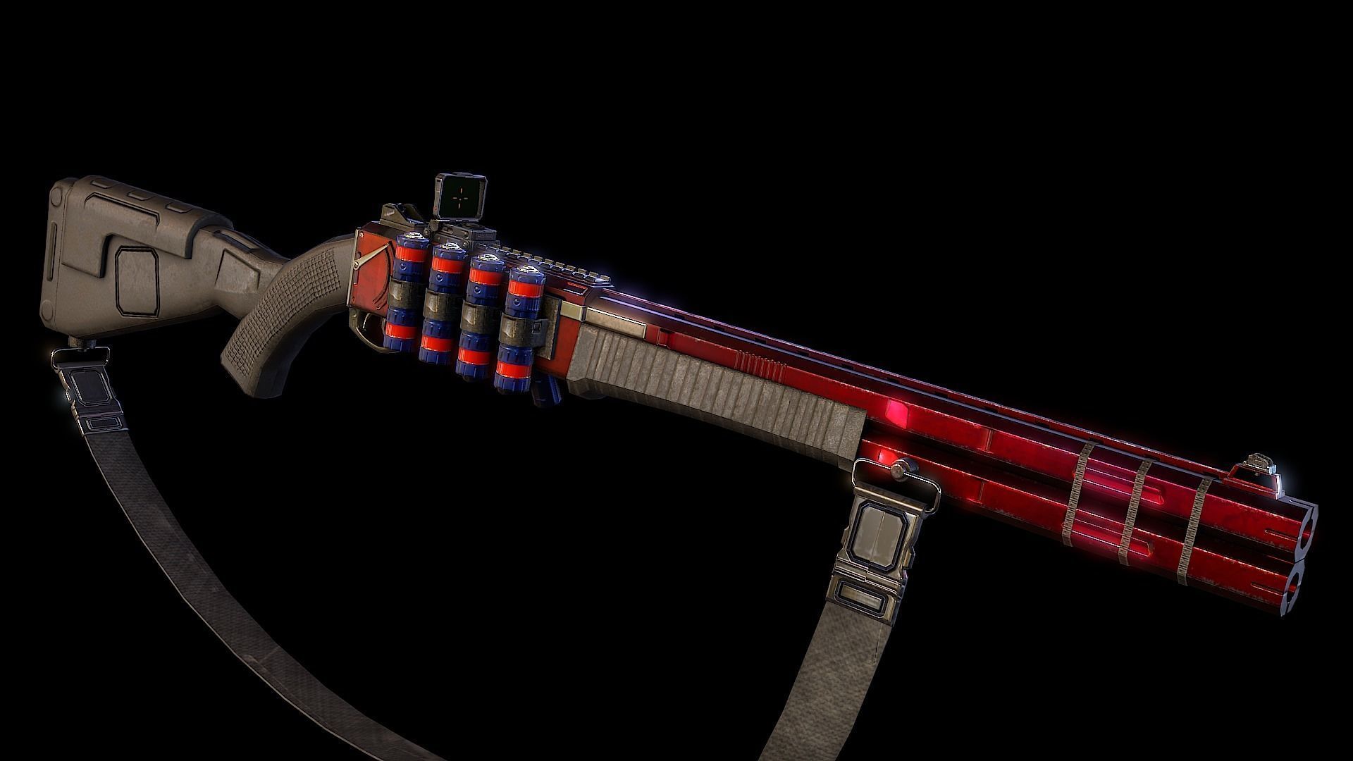 RA2539 Sci-Fi Double Barreled Shotgun Low-poly 3D model_16